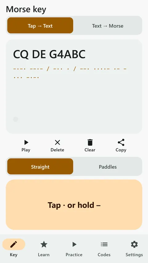 Morse key turning taps into text