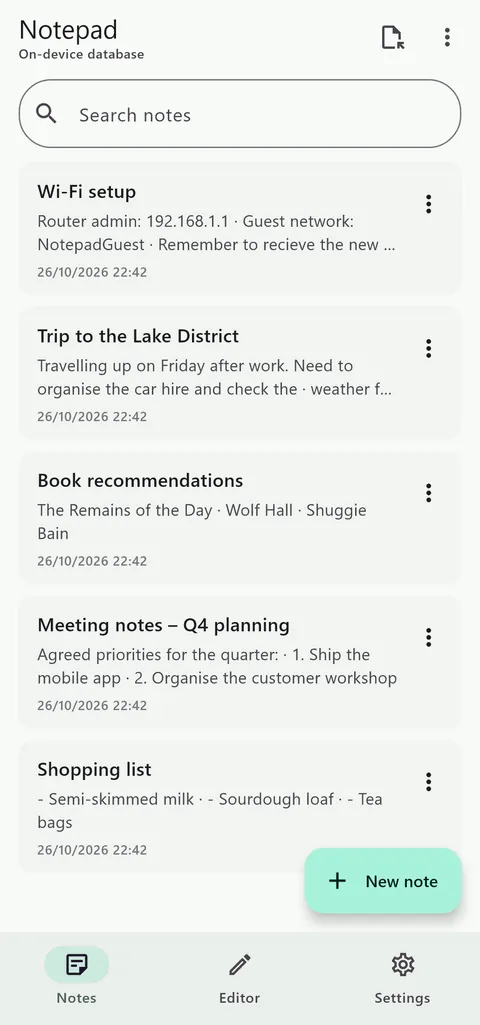 Notes list