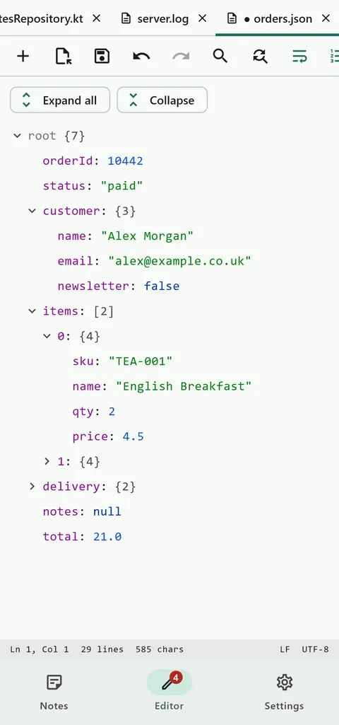 JSON tree viewer